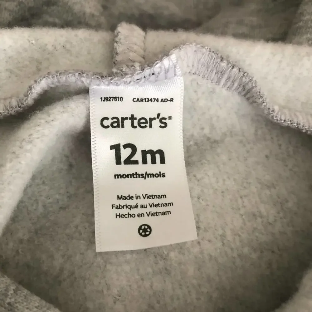 Carter’s Bear Buffalo Plaid Full Zip Hoodie Fleece Sweatshirt red black gray